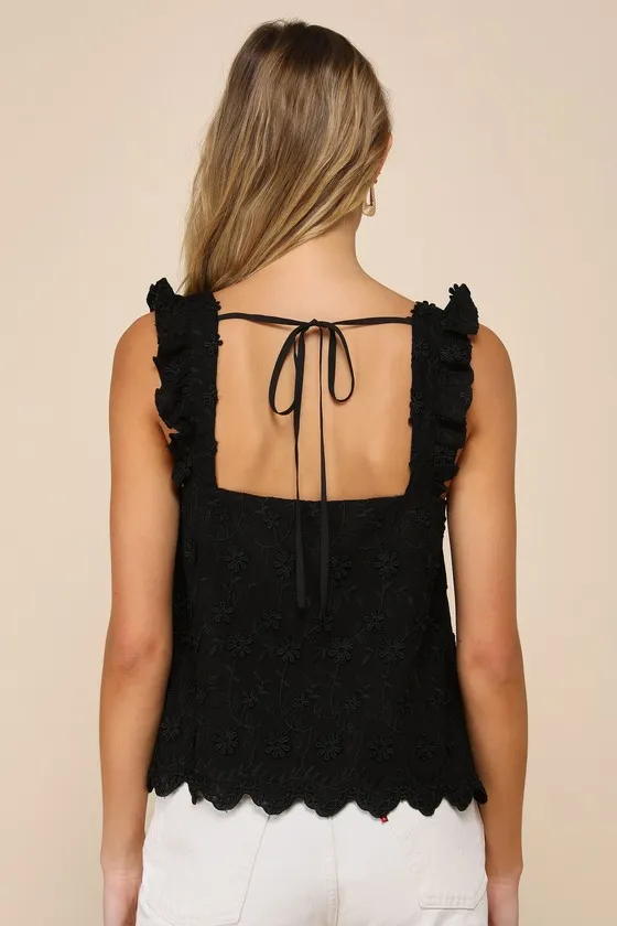 Cutest Weekend Black 3D Floral Embroidered Tie-Back Tank Top sold by Lulus product image thumbnail 2