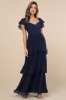 Notorious Charm Navy Blue Pleated Flutter Sleeve Maxi Dress sold by Lulus