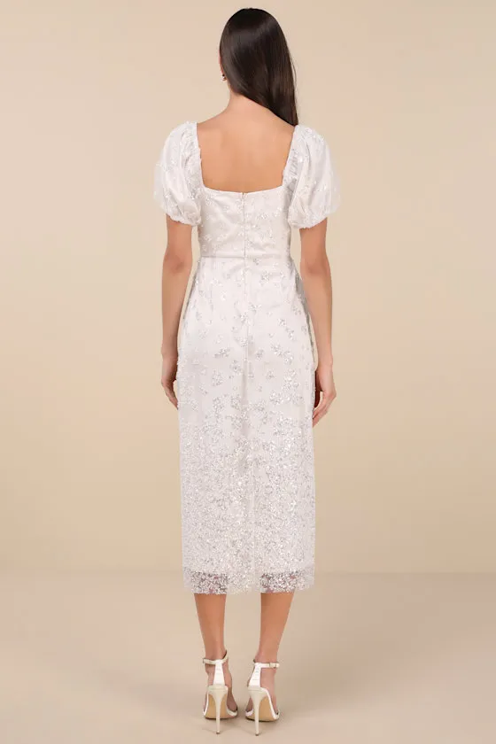 Glorious Poise Ivory Sequin Pearl Puff Sleeve Midi Dress sold by Lulus product image thumbnail 2