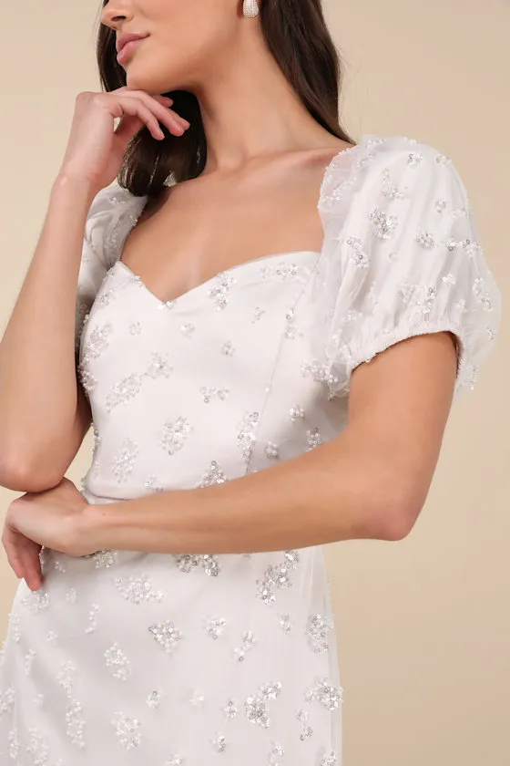 Glorious Poise Ivory Sequin Pearl Puff Sleeve Midi Dress sold by Lulus product image thumbnail 4