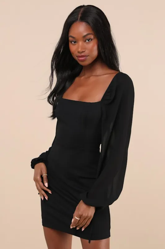 Delightful Love Black Lace-Up Balloon Sleeve Mini Dress sold by Lulus