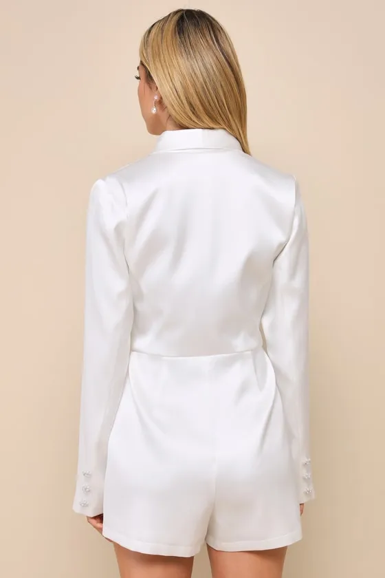 Regal Aura White Satin Long Sleeve Blazer Romper sold by Lulus product image thumbnail 3
