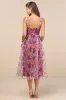 Delightful Look Magenta Floral Print Bustier Midi Skater Dress sold by Lulus