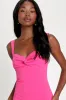 Party Persona Hot Pink Sleeveless Twist-Front Midi Dress sold by Lulus
