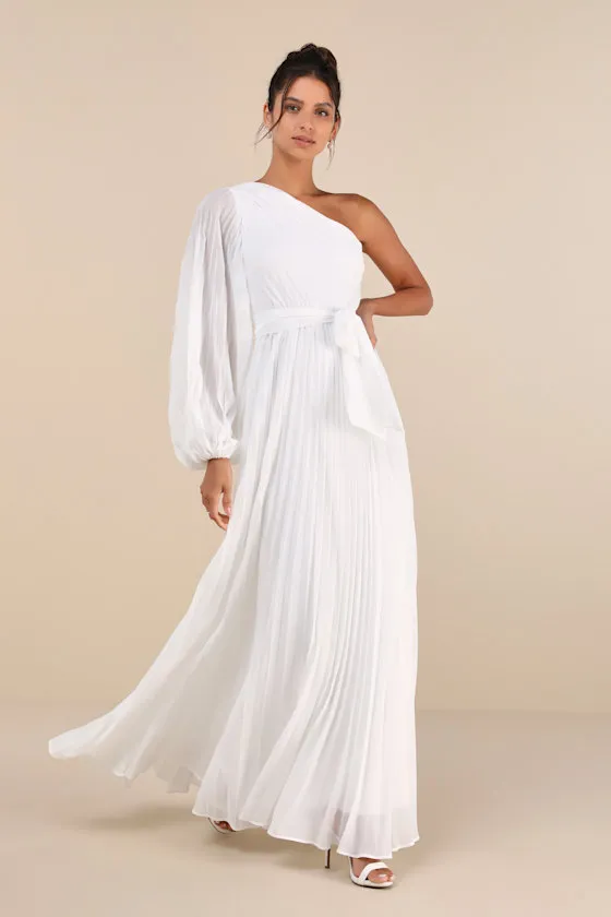 Divine Charm White Pleated One-Shoulder Maxi Dress sold by Lulus