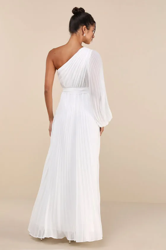 Divine Charm White Pleated One-Shoulder Maxi Dress sold by Lulus product image thumbnail 2