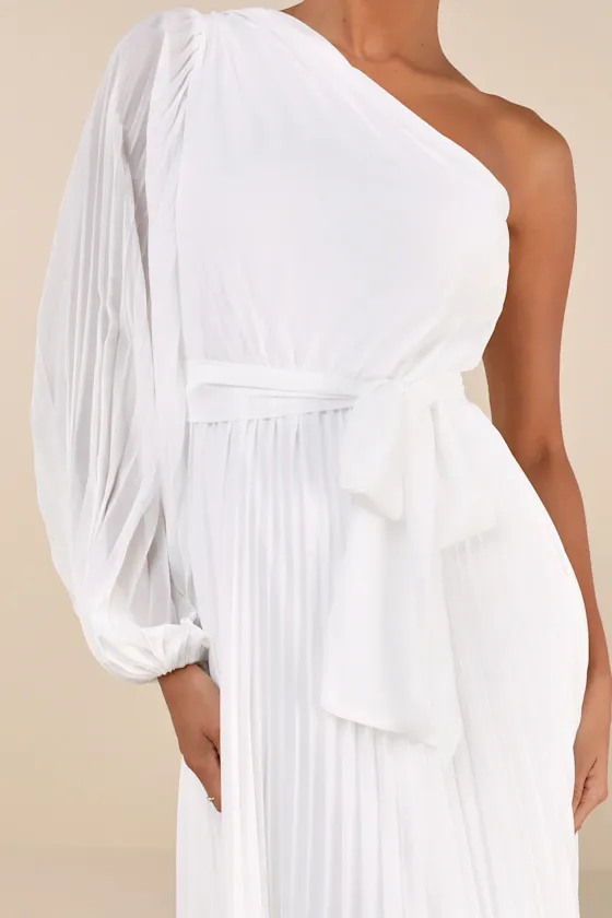 Divine Charm White Pleated One-Shoulder Maxi Dress sold by Lulus product image thumbnail 3