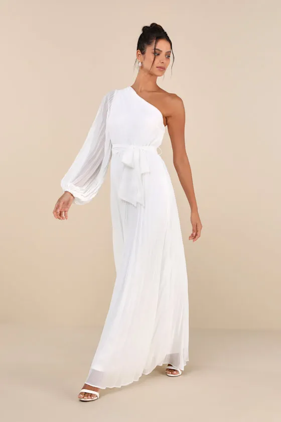 Divine Charm White Pleated One-Shoulder Maxi Dress sold by Lulus product image thumbnail 4