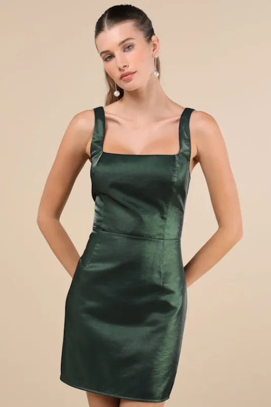 Gorgeous Aesthetic Emerald Taffeta Sleeveless Mini Dress sold by Lulus