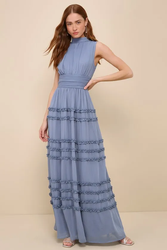 Enchantingly Sweet Slate Blue Chiffon Backless Maxi Dress sold by Lulus