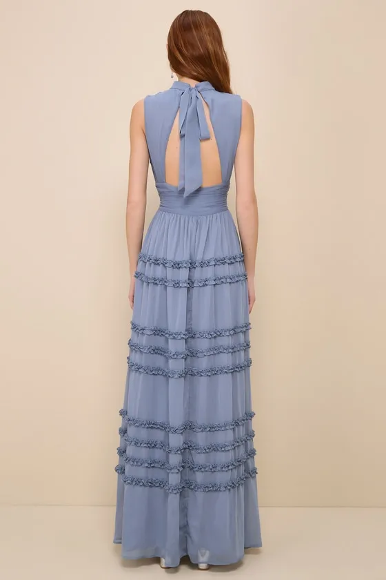 Enchantingly Sweet Slate Blue Chiffon Backless Maxi Dress sold by Lulus product image thumbnail 2