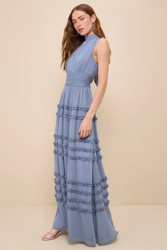 Enchantingly Sweet Slate Blue Chiffon Backless Maxi Dress sold by Lulus product image thumbnail 3