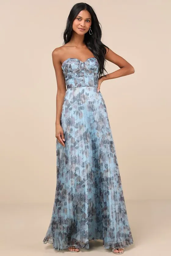Most Beautiful Day Blue Multi Floral Print Organza Maxi Dress sold by Lulus