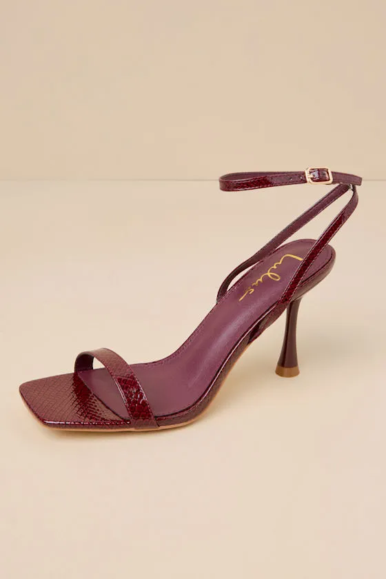 Marven Wine Patent Snake-Embossed Ankle Strap High Heel Sandals sold by Lulus product image thumbnail 3