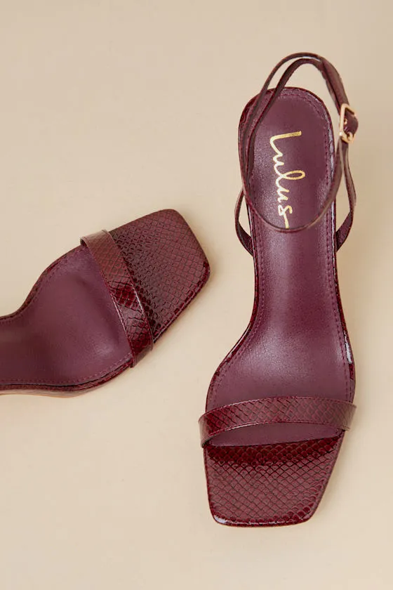 Marven Wine Patent Snake-Embossed Ankle Strap High Heel Sandals sold by Lulus product image thumbnail 4