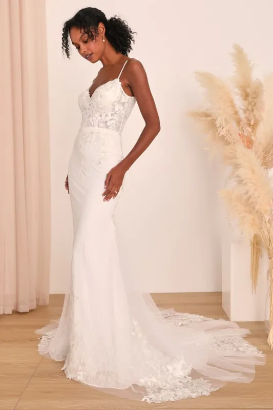 Everlasting Affection White Lace Backless Mermaid Maxi Dress sold by Lulus