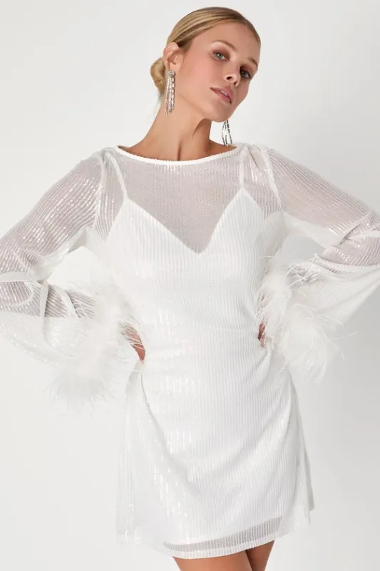 Marvelous Energy White Sequin Mesh Long Sleeve Mini Dress sold by Lulus