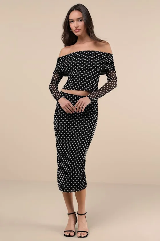 Notoriously Cute Black Polka Dot Mesh Off-the-Shoulder Top sold by Lulus product image thumbnail 2