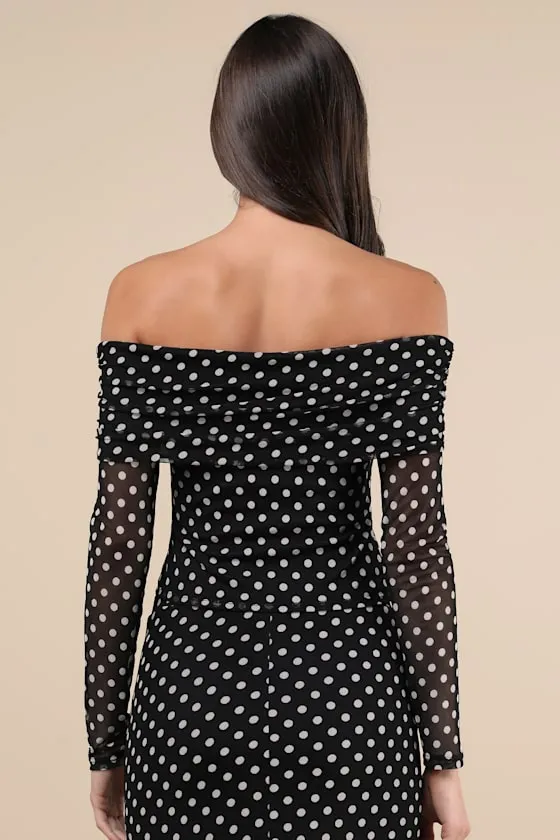 Notoriously Cute Black Polka Dot Mesh Off-the-Shoulder Top sold by Lulus product image thumbnail 3