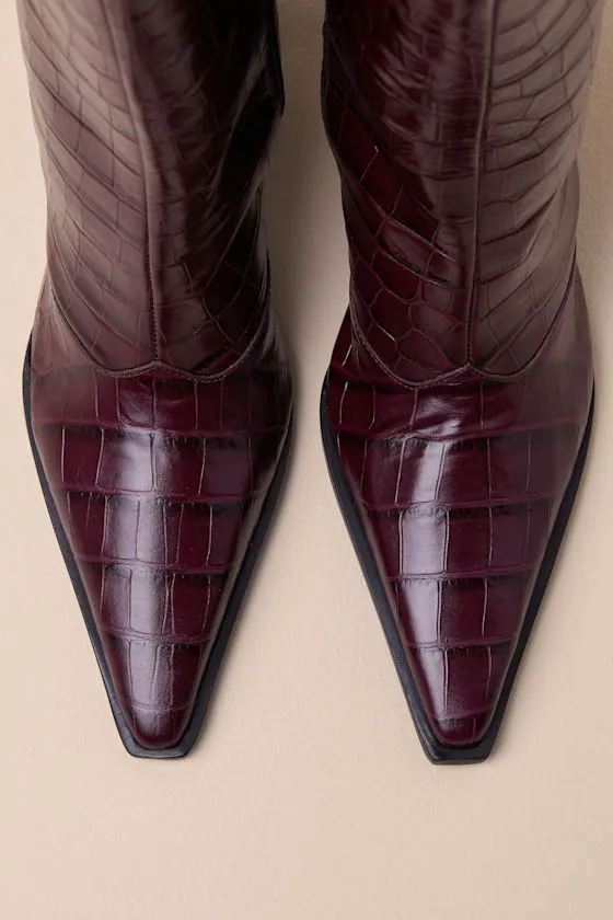 Raffaela Merlot Wine Leather Croc-Embossed Ankle Boots sold by Lulus product image thumbnail 2