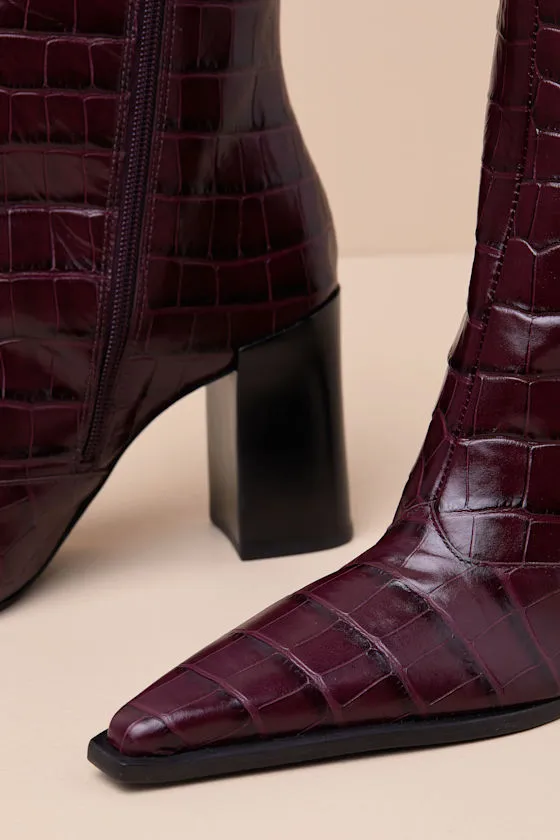 Raffaela Merlot Wine Leather Croc-Embossed Ankle Boots sold by Lulus product image thumbnail 3