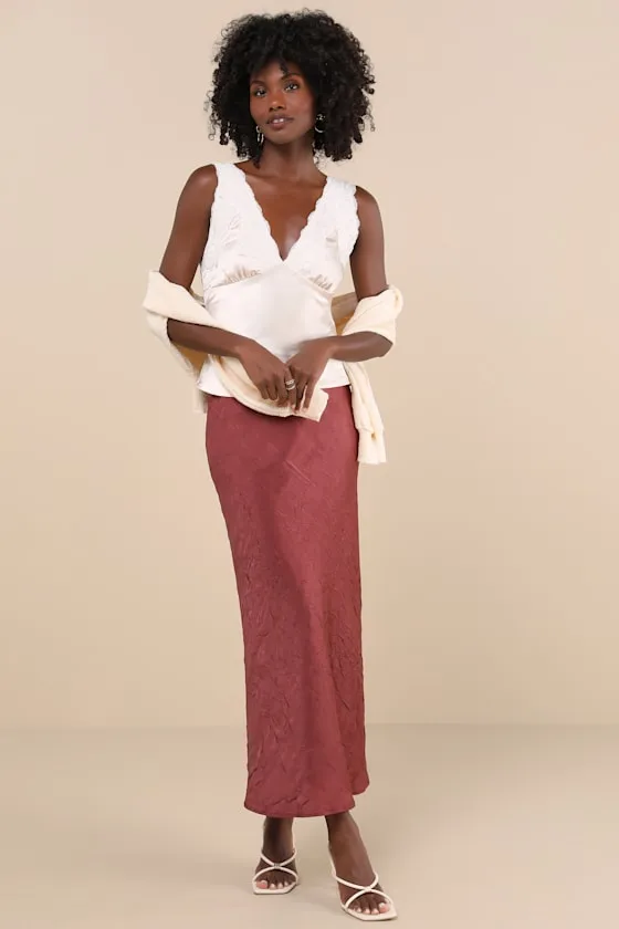 Wildly Perfect Champagne Satin Lace V-Neck Tank Top sold by Lulus product image thumbnail 3