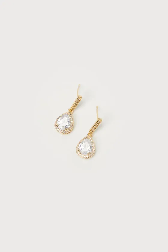 Posh Drama Gold Rhinestone Teardrop Earrings sold by Lulus product image thumbnail 4
