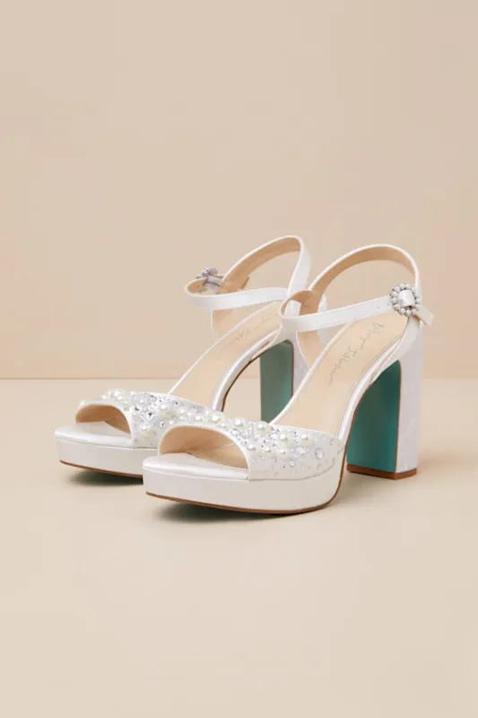 SB-Avian Ivory Satin Pearl Rhinestone Platform High Heel Sandals sold by Lulus