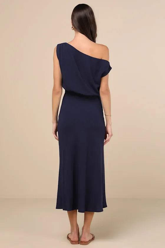 Casual Enchantment Navy Linen Off-the-Shoulder Midi Dress sold by Lulus product image thumbnail 3