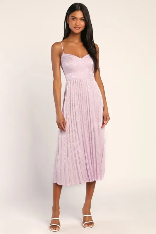 Regal Romance Lavender Floral Jacquard Pleated Satin Midi Dress made by Lulus