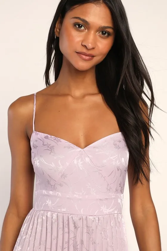Regal Romance Lavender Floral Jacquard Pleated Satin Midi Dress sold by Lulus product image thumbnail 2