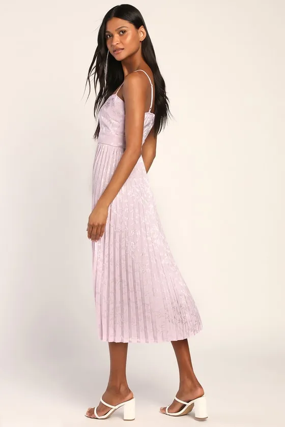 Regal Romance Lavender Floral Jacquard Pleated Satin Midi Dress sold by Lulus product image thumbnail 3