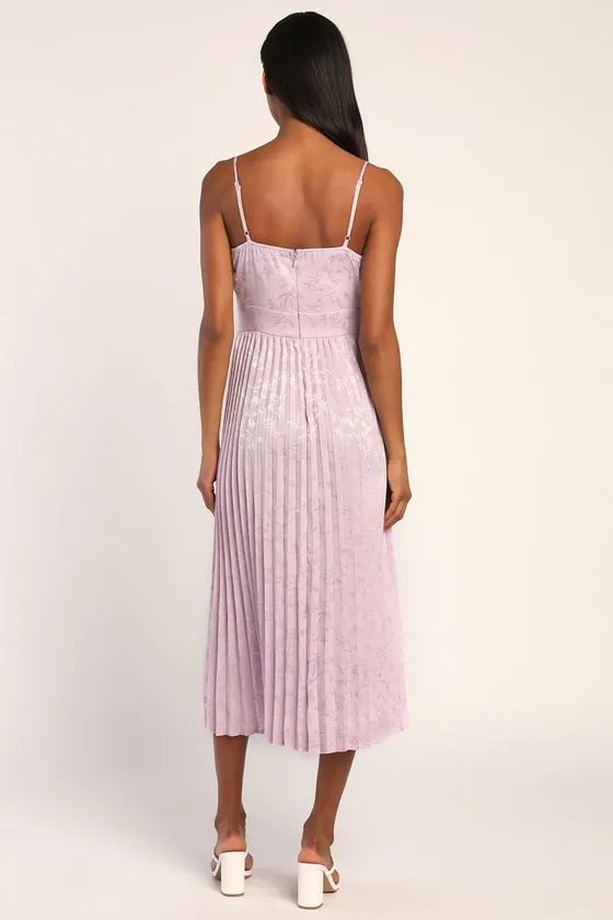 Regal Romance Lavender Floral Jacquard Pleated Satin Midi Dress sold by Lulus product image thumbnail 4