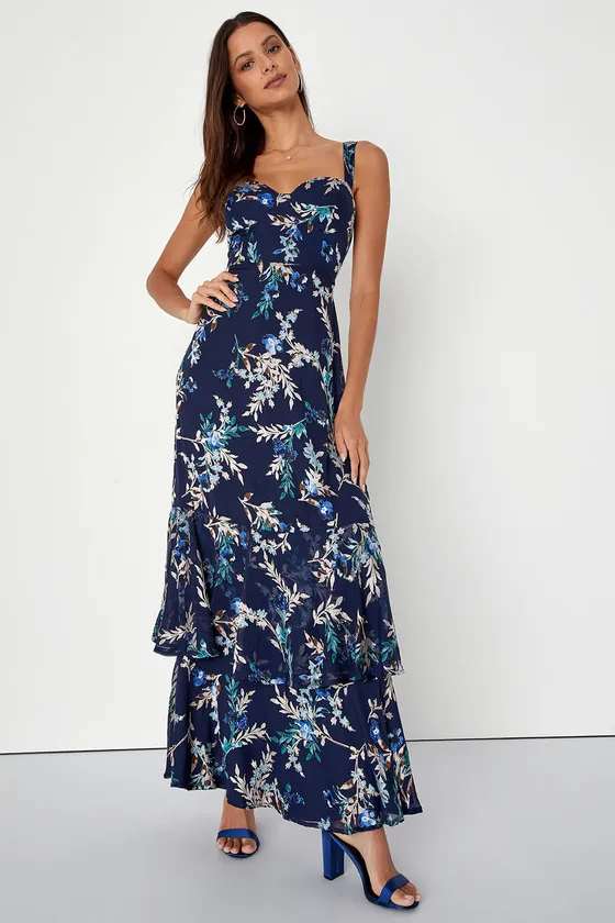 Stunning Sweetness Navy Blue Floral Burnout Maxi Dress sold by Lulus