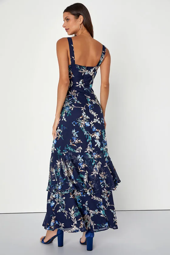 Stunning Sweetness Navy Blue Floral Burnout Maxi Dress sold by Lulus product image thumbnail 2