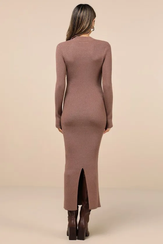 Autumnal Sensation Brown Ribbed Long Sleeve Sweater Dress sold by Lulus product image thumbnail 2