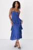 Cascading Crush Cobalt Blue Tiered Bustier Midi Dress sold by Lulus