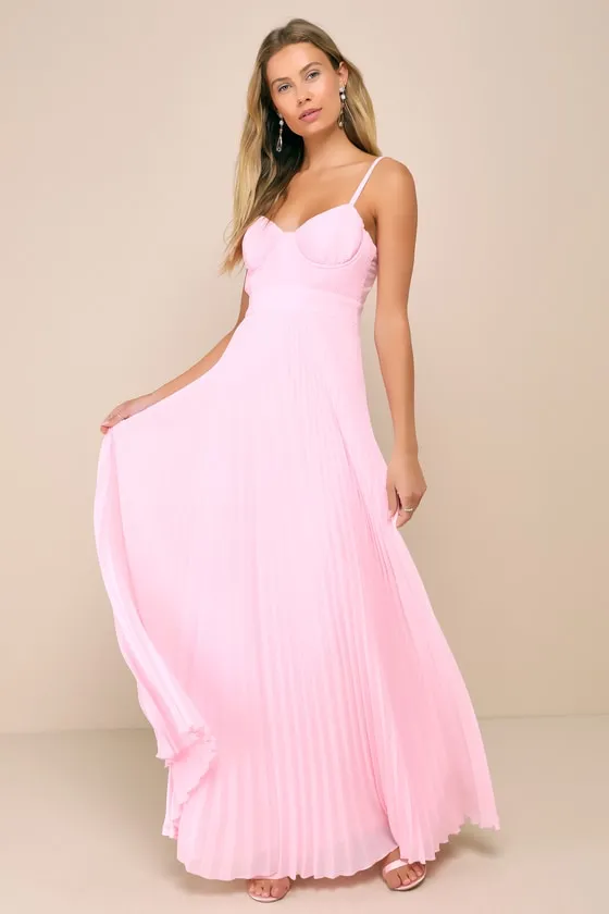 Certainly Lovely Light Pink Pleated Bustier Maxi Dress sold by Lulus