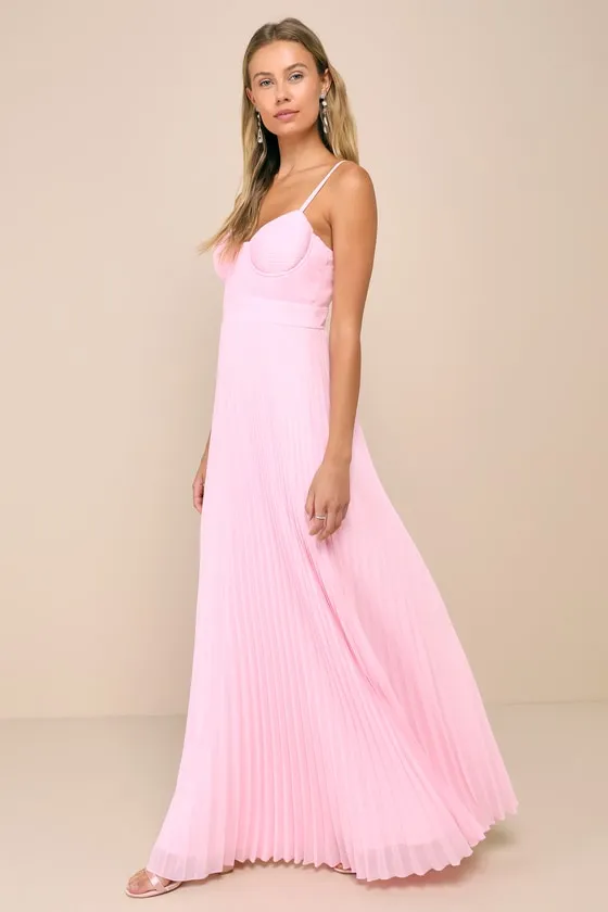 Certainly Lovely Light Pink Pleated Bustier Maxi Dress sold by Lulus product image thumbnail 3