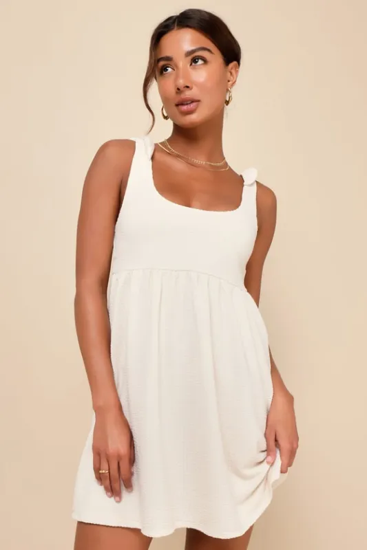 Cute Certainty Ivory Textured Ribbed Knit Tie-Strap Mini Dress sold by Lulus