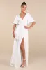 Elegant Confidence White Satin Flutter Sleeve Cutout Maxi Dress sold by Lulus