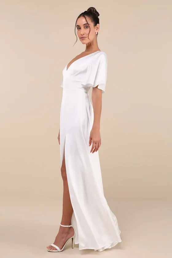 Elegant Confidence White Satin Flutter Sleeve Cutout Maxi Dress sold by Lulus product image thumbnail 3