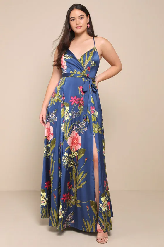 Still the One Blue Floral Print Satin Maxi Dress sold by Lulus product image thumbnail 2