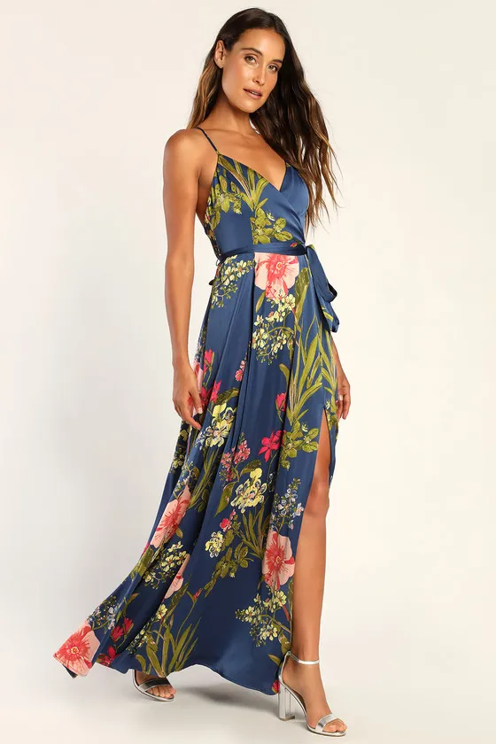 Still the One Blue Floral Print Satin Maxi Dress sold by Lulus product image thumbnail 4