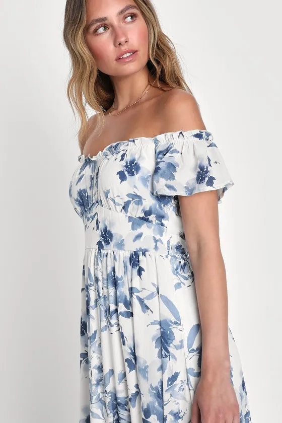Delightfully Sweet White Floral Off-the-Shoulder Midi Dress sold by Lulus product image thumbnail 2