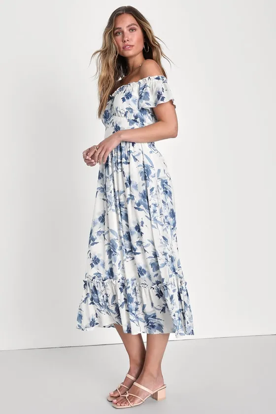 Delightfully Sweet White Floral Off-the-Shoulder Midi Dress sold by Lulus product image thumbnail 3