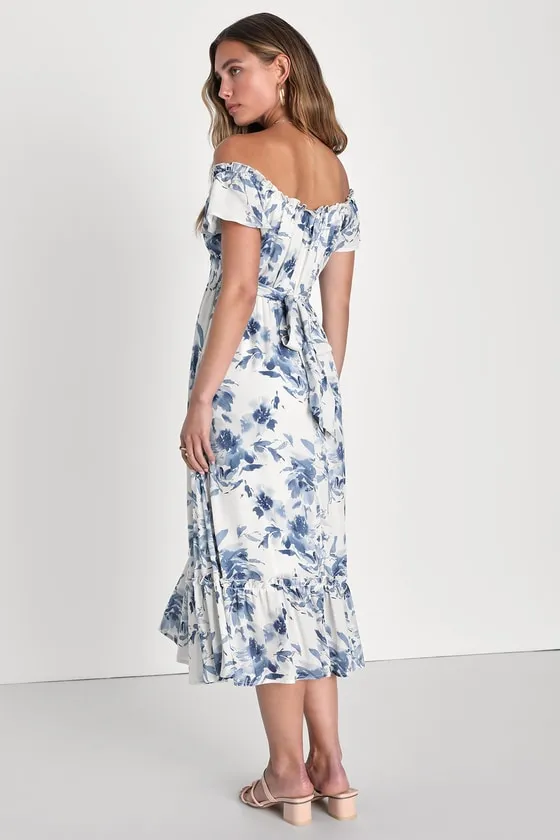 Delightfully Sweet White Floral Off-the-Shoulder Midi Dress sold by Lulus product image thumbnail 4