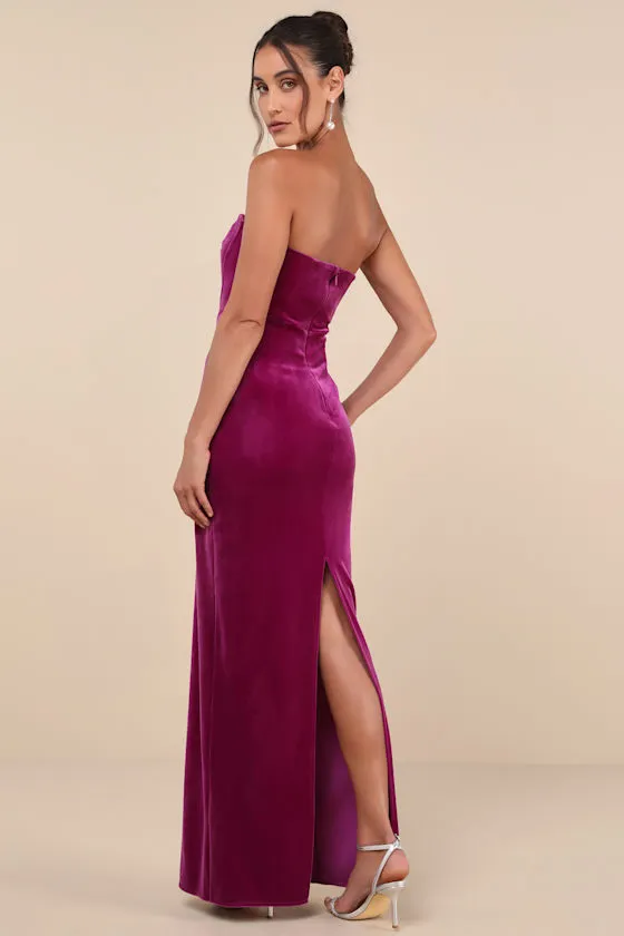 Regal Affect Magenta Velvet Bustier Strapless Maxi Dress sold by Lulus product image thumbnail 2