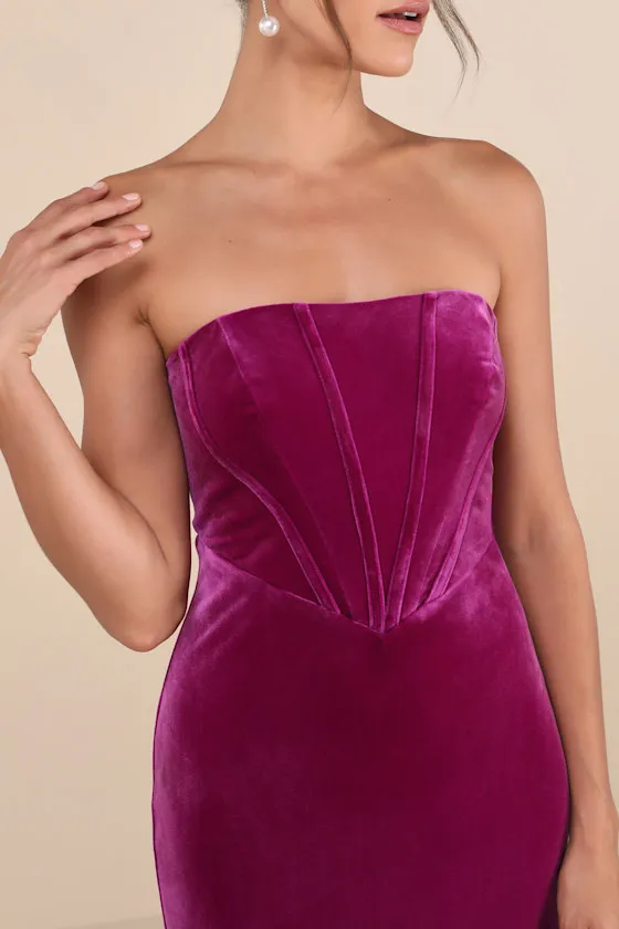 Regal Affect Magenta Velvet Bustier Strapless Maxi Dress sold by Lulus product image thumbnail 3
