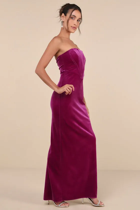 Regal Affect Magenta Velvet Bustier Strapless Maxi Dress sold by Lulus product image thumbnail 4